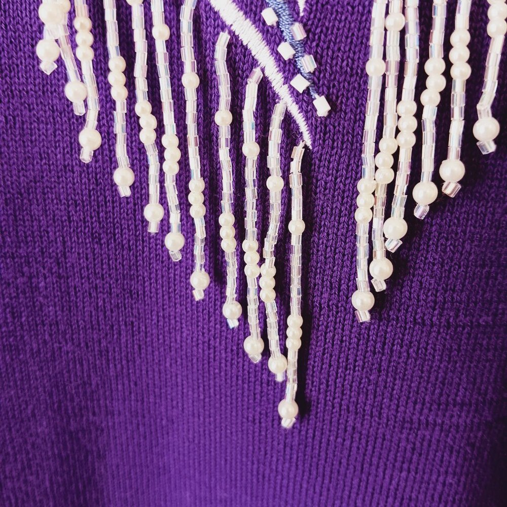 Bob Mackie's Women's Purple Beaded and Embroidered Scarf Sweater Size S - Picture 8 of 15